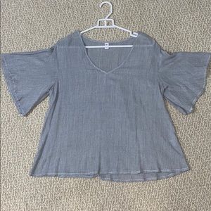 Grey and White Thin Striped Blouse